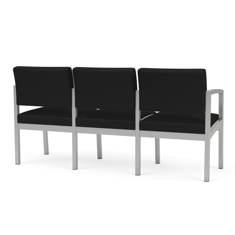 Lenox Steel Reception Waiting Room Healthcare 3-Seat Sofa / Silver Steel / Black