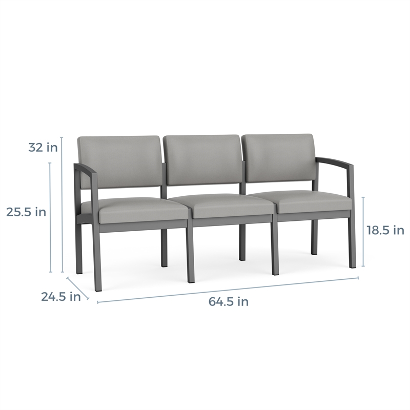 Lenox Steel Reception Waiting Room Healthcare 3-Seat Sofa / Silver Steel / Black