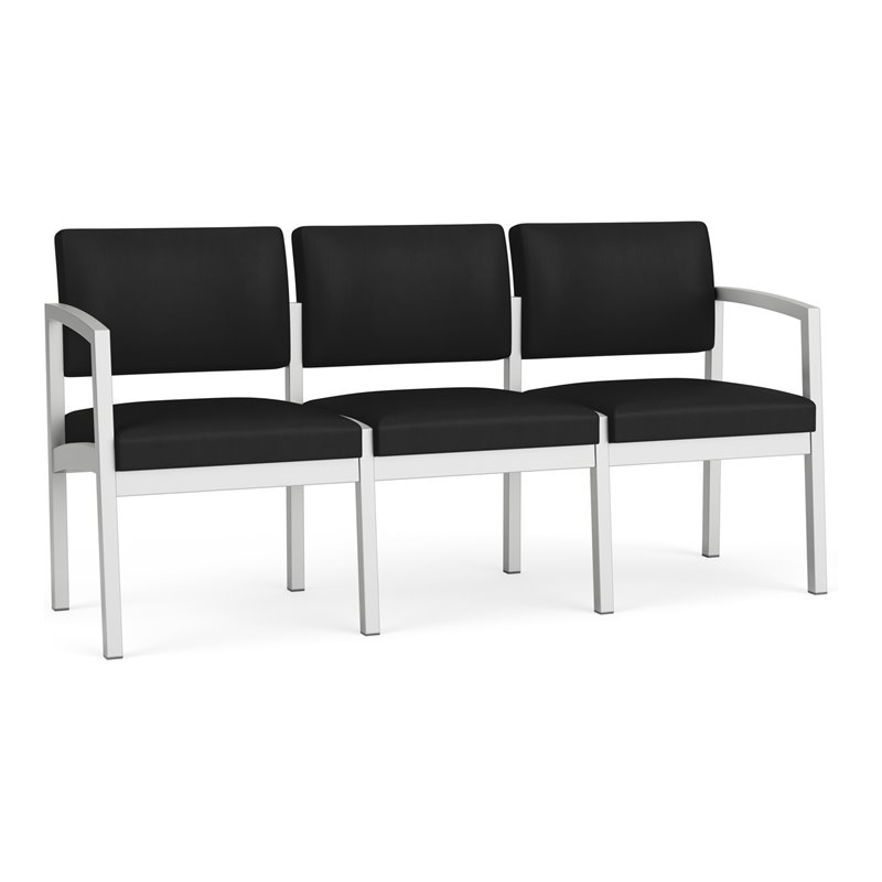 Lenox Steel Reception Waiting Room Healthcare 3-Seat Sofa / Silver Steel / Black