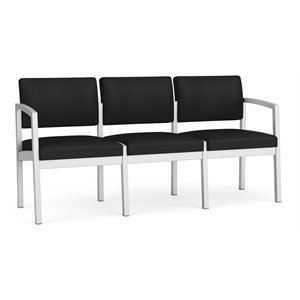 lesro lenox steel modern polyurethane 3-seat sofa in silver/castillo black
