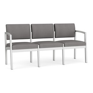 Lenox Steel Reception Waiting Room 3-Seat Sofa / Silver Steel / Light Gray