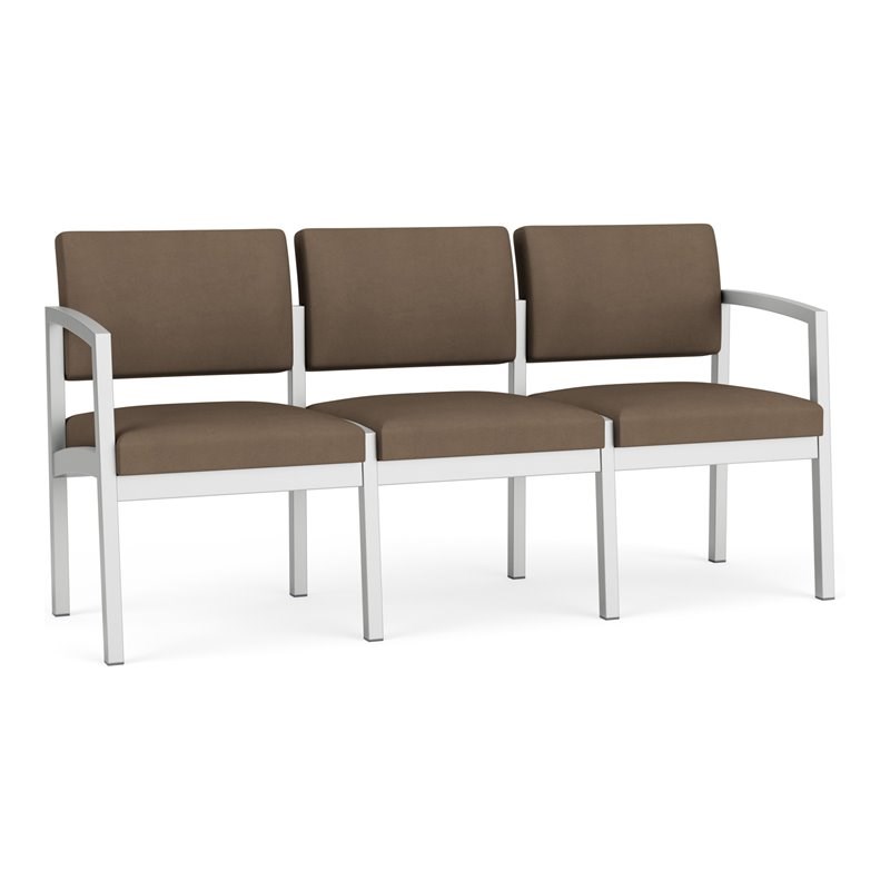 Lenox Steel Reception Waiting Room Healthcare 3-Seat Sofa / Silver Steel / Brown