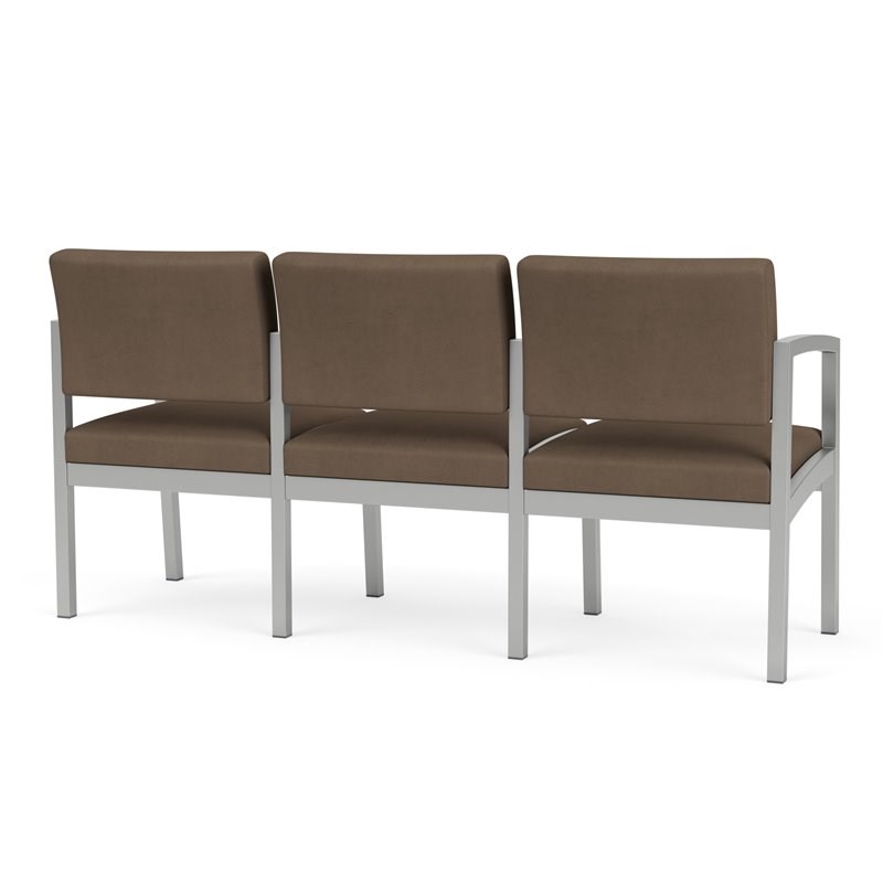 Lenox Steel Reception Waiting Room Healthcare 3-Seat Sofa / Silver Steel / Brown
