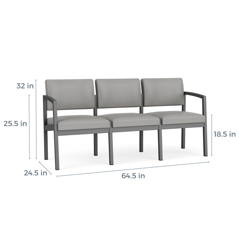 Lenox Steel Reception Waiting Room Healthcare 3-Seat Sofa / Silver Steel / Brown