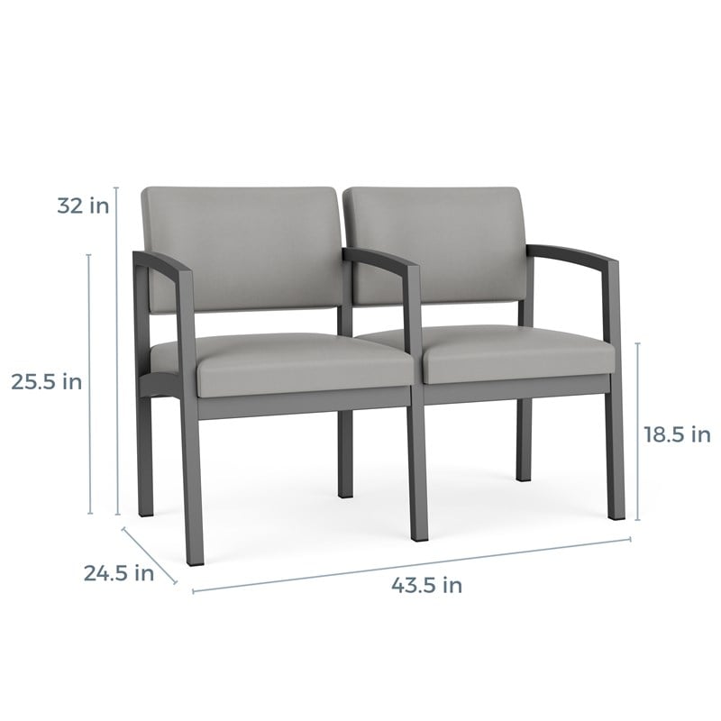 Lenox Steel Reception Waiting Room 2 Seats Chair / Black Steel / Brown