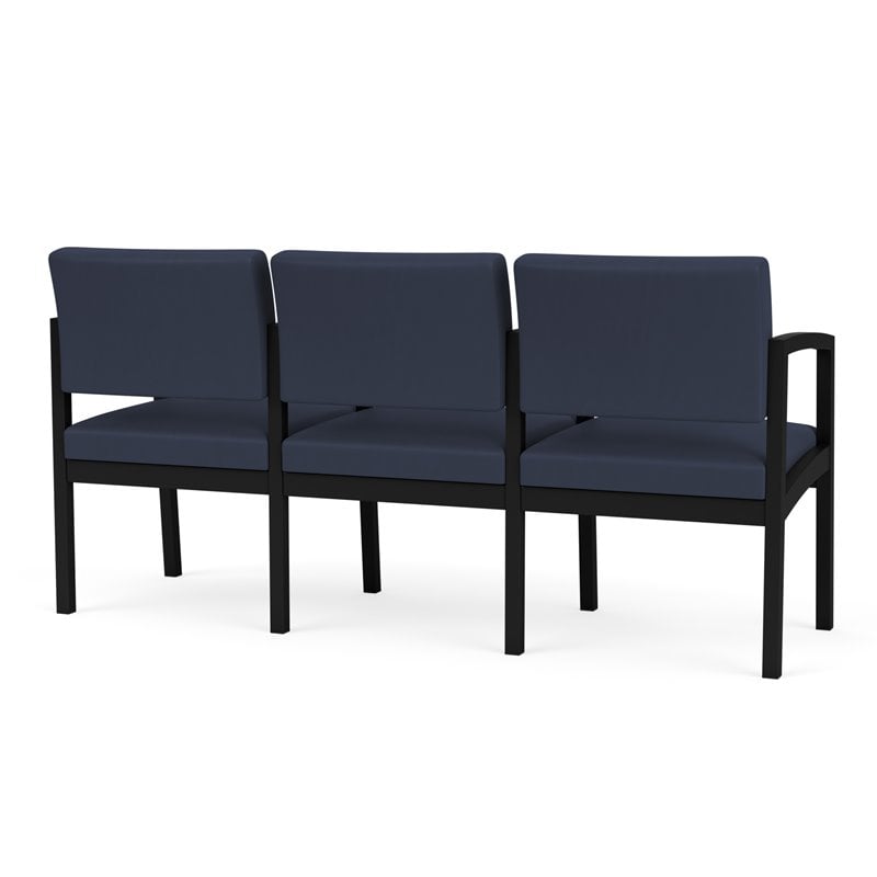 Lenox Steel Reception Waiting Room Healthcare 3 Seats Chair / Black Steel / Blue