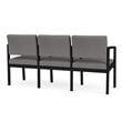 Lenox Steel Reception Waiting 3 Seats Chair / Black Steel / Light Gray
