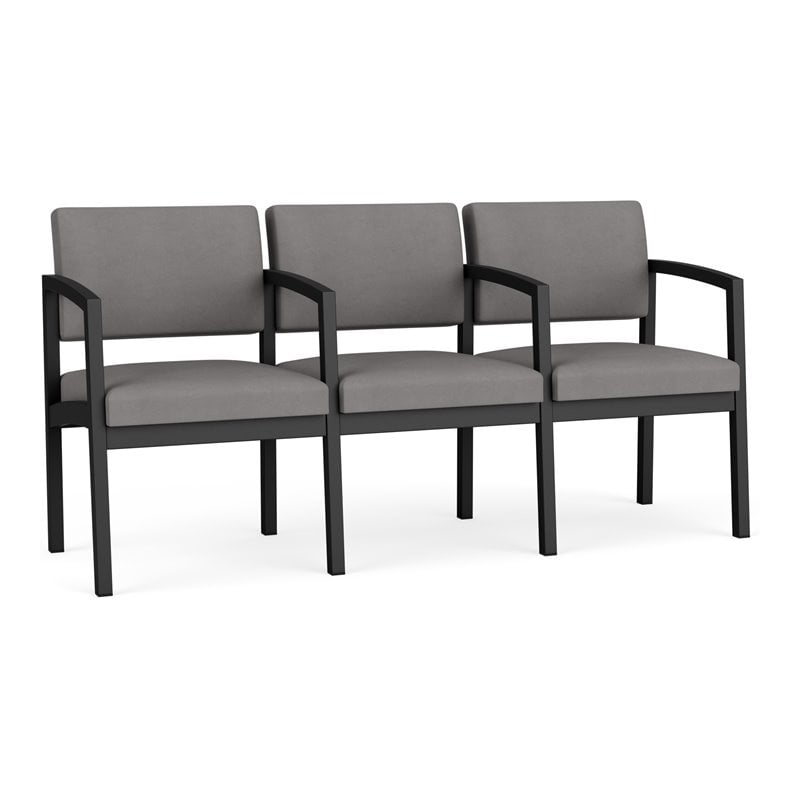 Lenox Steel Reception Waiting 3 Seats Chair / Black Steel / Light Gray