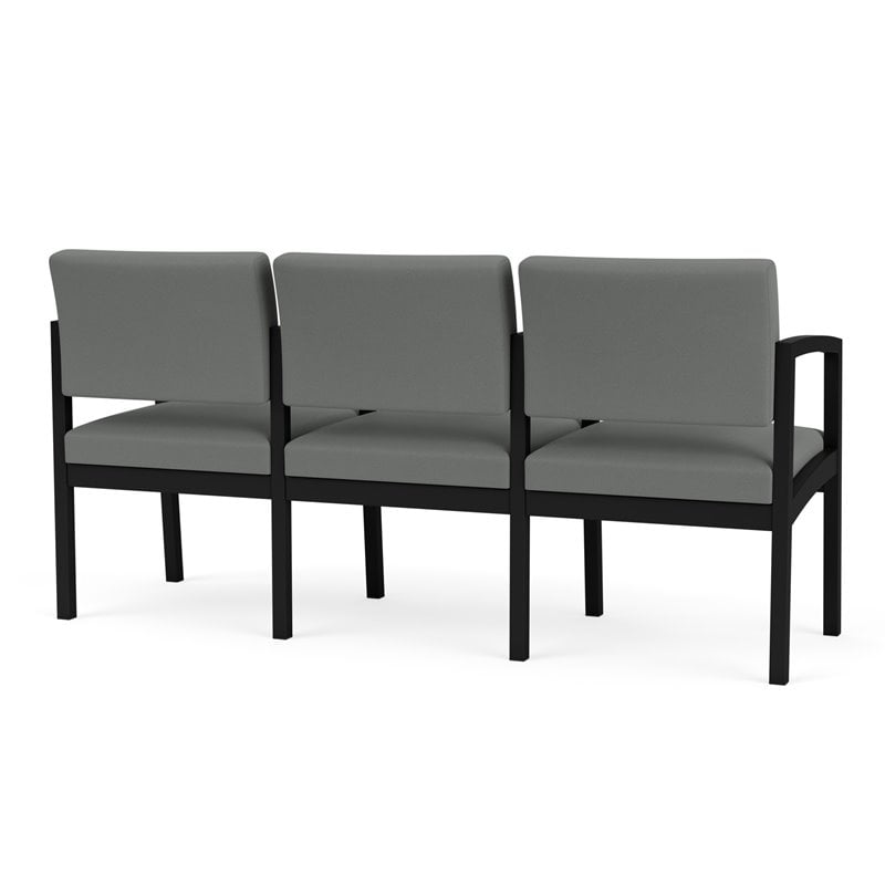 Lenox Steel Reception Waiting 3 Seats Chair / Black Steel / Light Gray