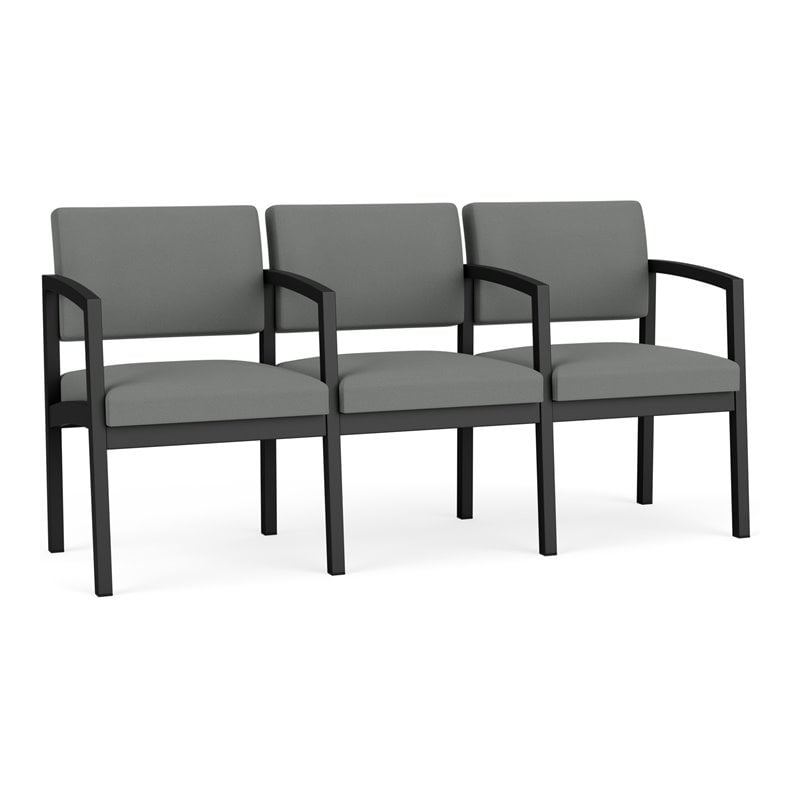 Lenox Steel Reception Waiting 3 Seats Chair / Black Steel / Light Gray