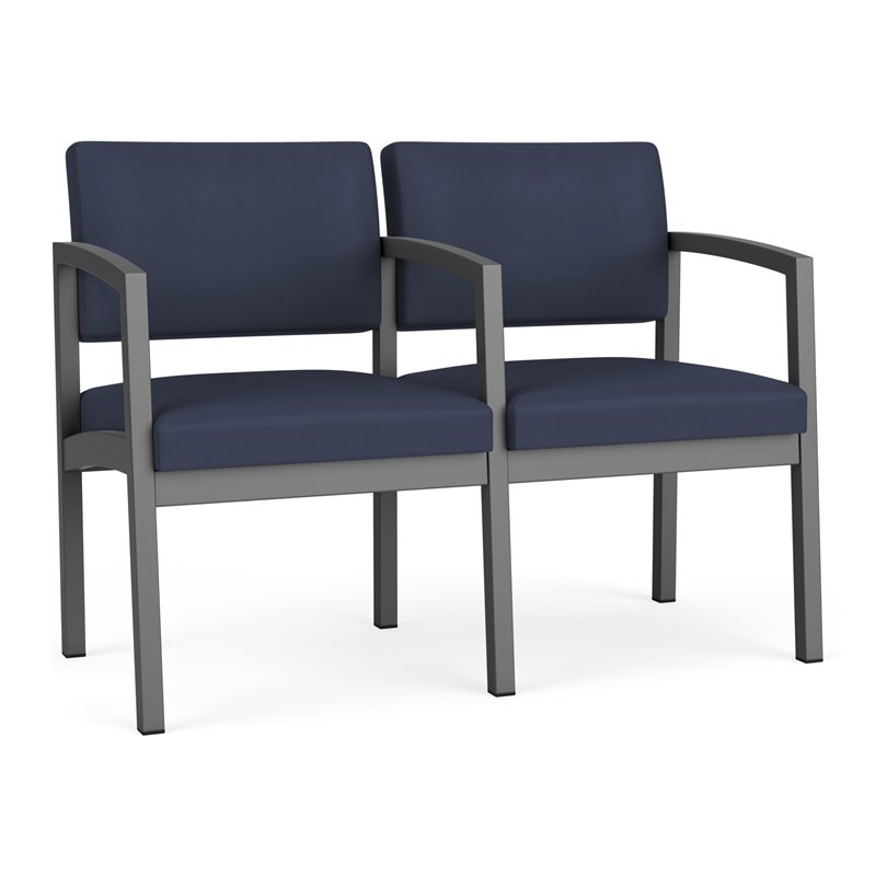 Lenox Steel Reception Waiting Room 2 Seats Chair / Charcoal Steel / Blue