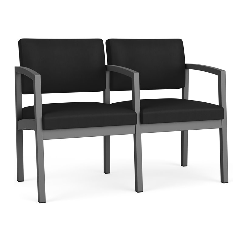 Lenox Steel Reception Waiting Room 2 Seats Chair / Charcoal Steel / Black