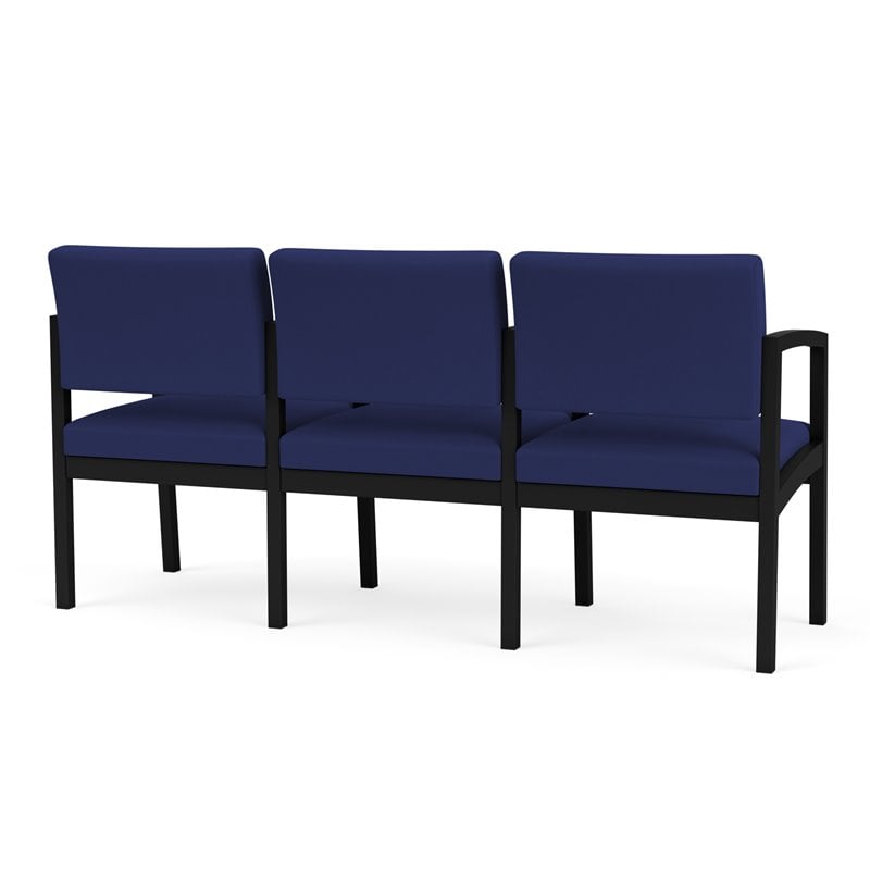 Lenox Steel Reception Waiting Room Healthcare 3 Seats Chair / Black Steel / Blue