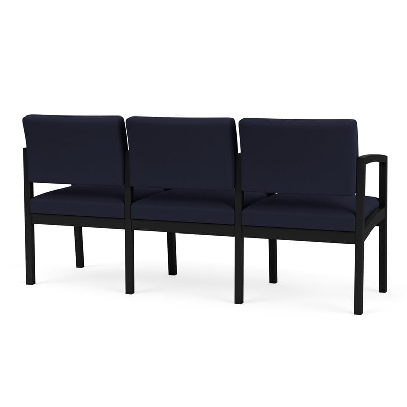 Lenox Steel Reception Waiting Room 3 Seats Chair / Black Steel / Navy Blue