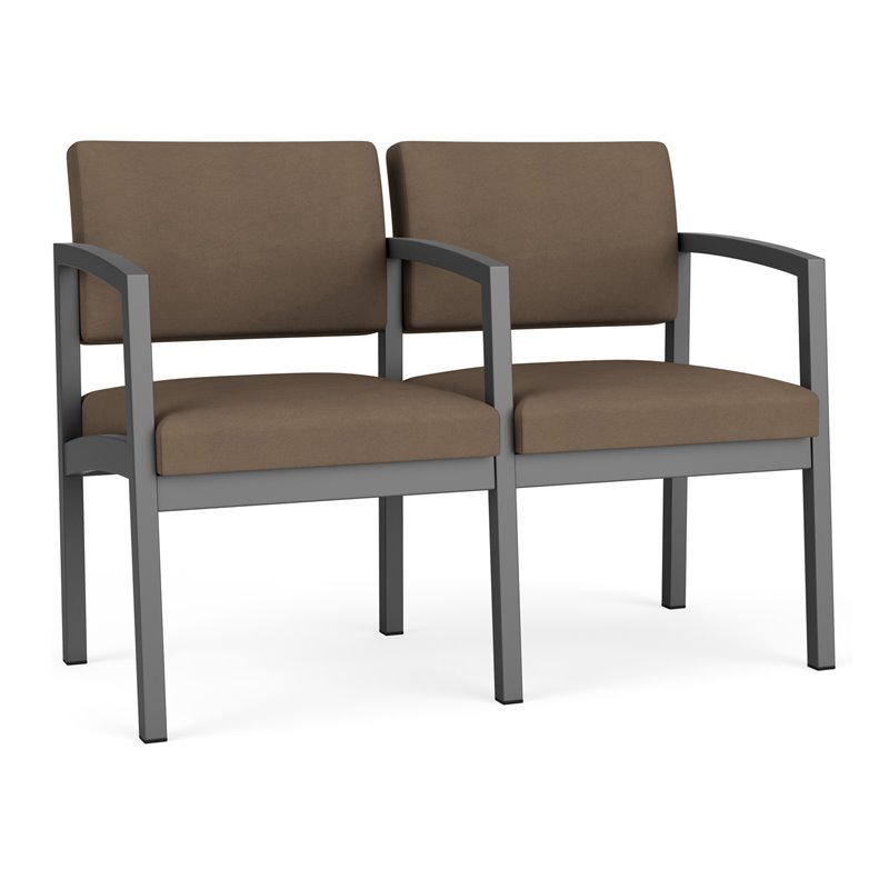 Lenox Steel Reception Waiting Room 2 Seats Chair / Charcoal Steel / Brown
