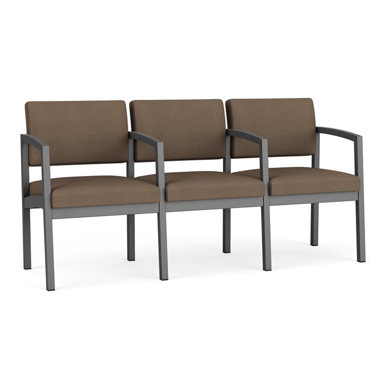 Lenox Steel Reception Waiting Room 3 Seats Chair / Charcoal Steel / Brown