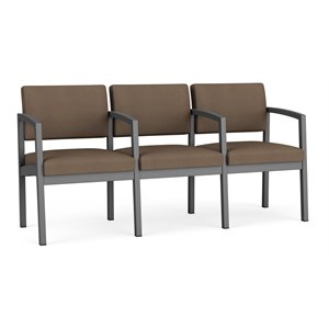 Lenox Steel Reception Waiting Room 3 Seats Chair / Charcoal Steel / Brown