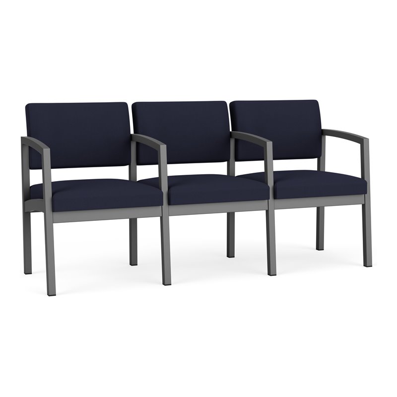 Lenox Steel Reception Waiting 3 Seats Chair / Charcoal Steel / Navy Blue