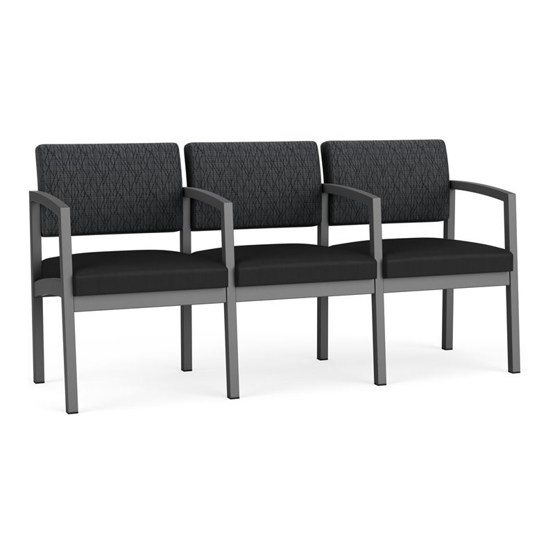 Lenox Steel Reception Waiting 3-Seat Chair / Charcoal Steel / Dark Gray / Black