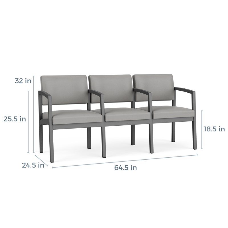 Lenox Steel Reception Waiting 3-Seat Chair / Charcoal Steel / Dark Gray / Black