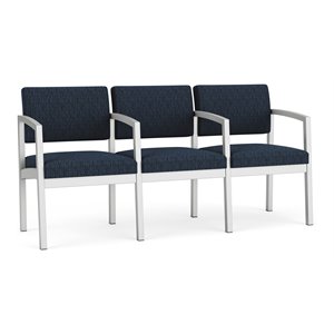 lesro lenox steel fabric 3 seats reception chair in silver/adler midnight sky