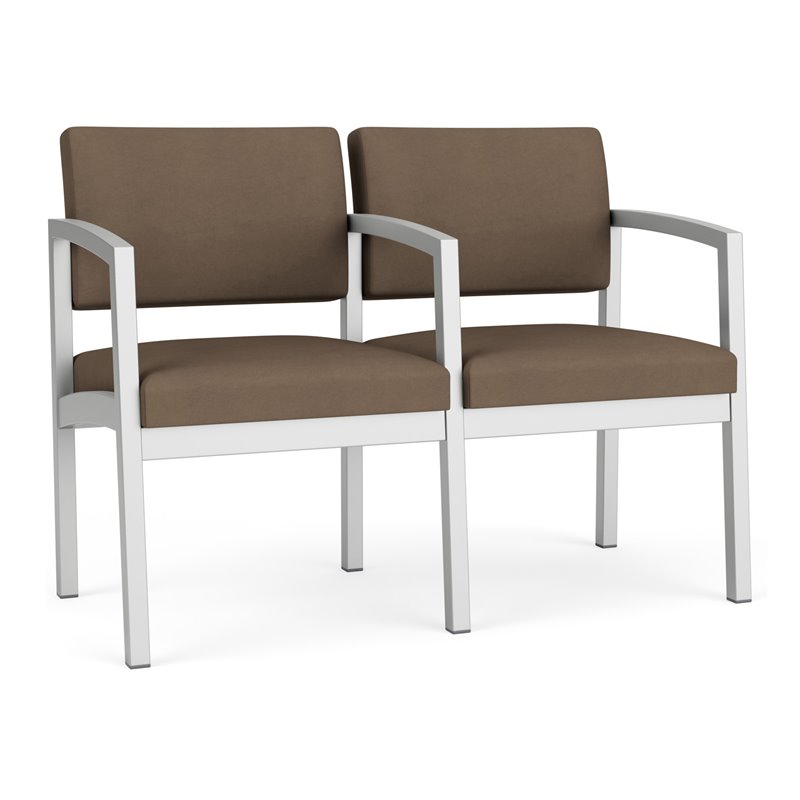 Lenox Steel Reception Waiting Room 2 Seats Chair / Silver Steel / Brown