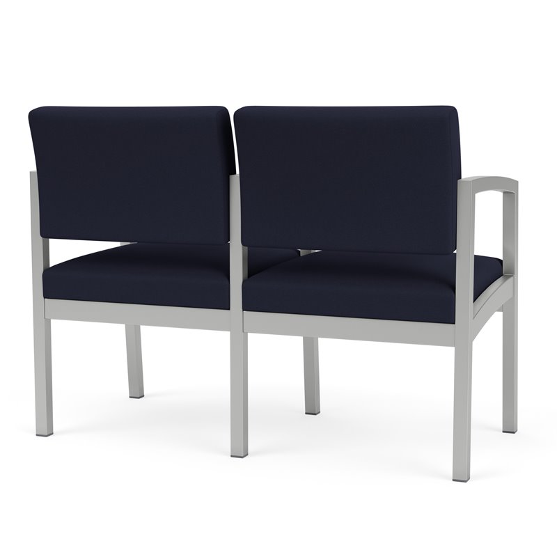 Lenox Steel Reception Waiting 2 Seats Chair / Silver Steel / Navy Blue
