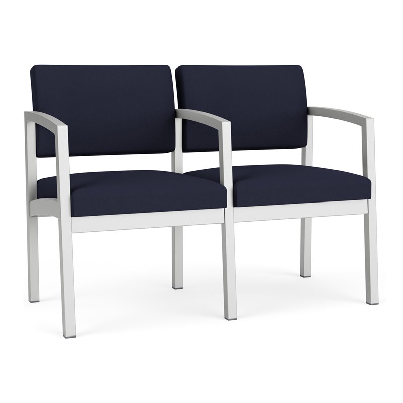 Lenox Steel Reception Waiting 2 Seats Chair / Silver Steel / Navy Blue