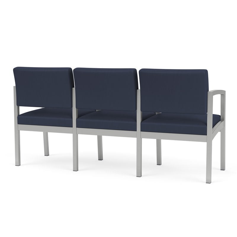 Lenox Steel Reception Waiting Room 3 Seats Chair / Silver Steel / Blue