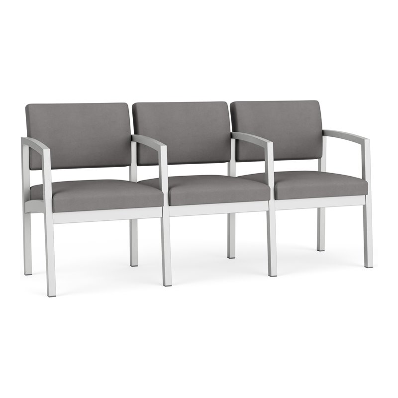 Lenox Steel Reception Waiting 3 Seats Chair / Silver Steel / Light Gray