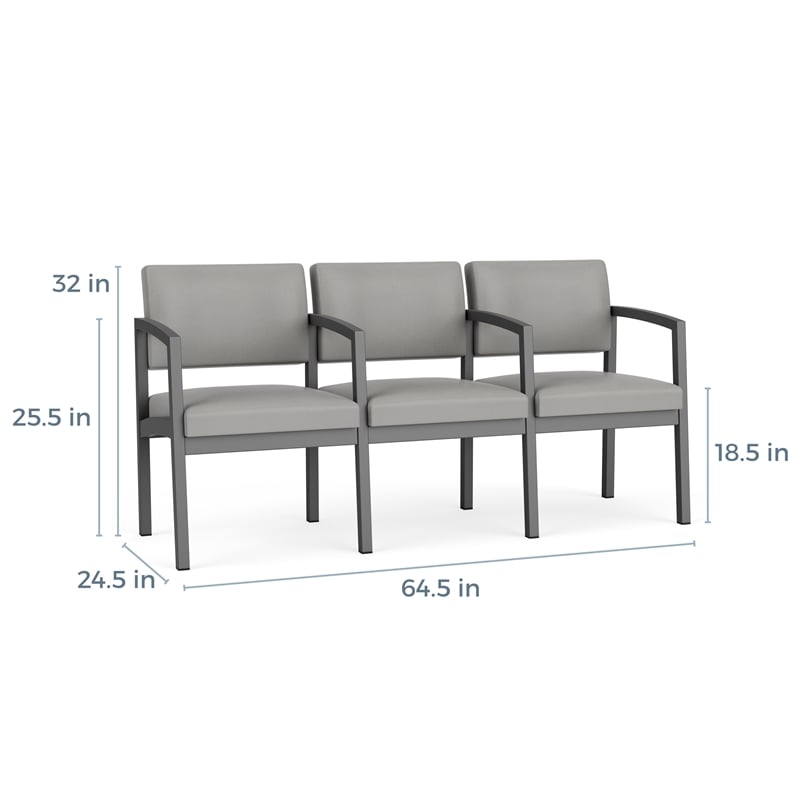 Lenox Steel Reception Waiting Room 3 Seats Chair / Silver Steel / Brown