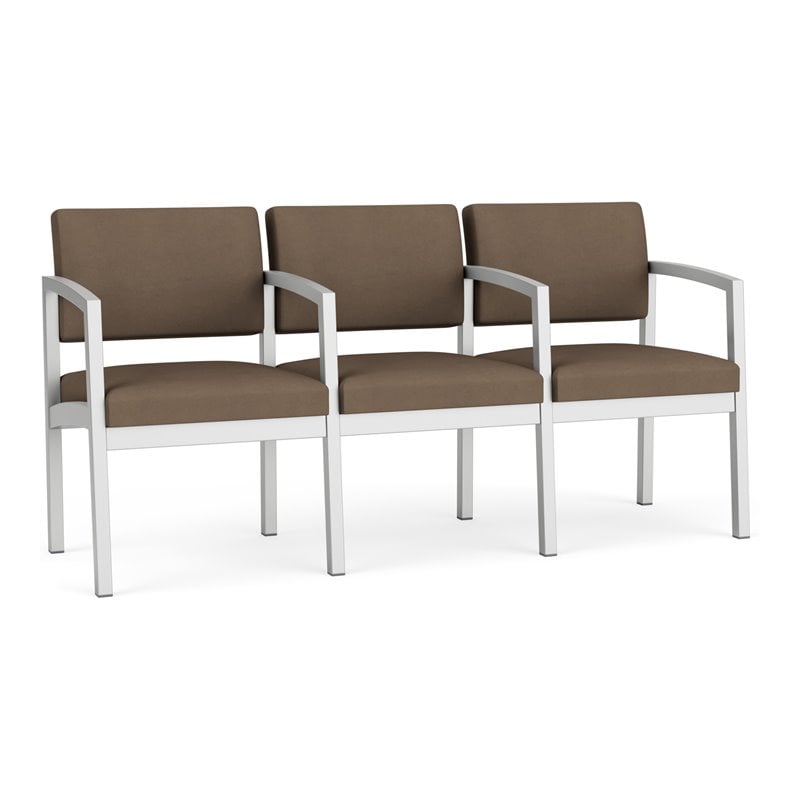 Lenox Steel Reception Waiting Room 3 Seats Chair / Silver Steel / Brown