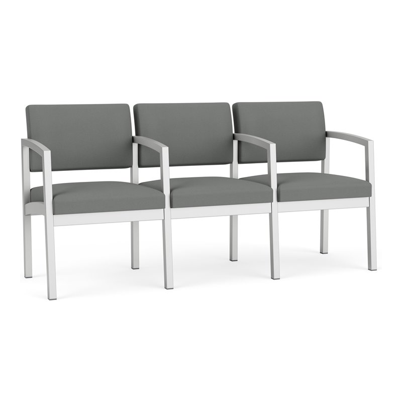 Lenox Steel Reception Waiting 3 Seats Chair / Silver Steel / Light Gray