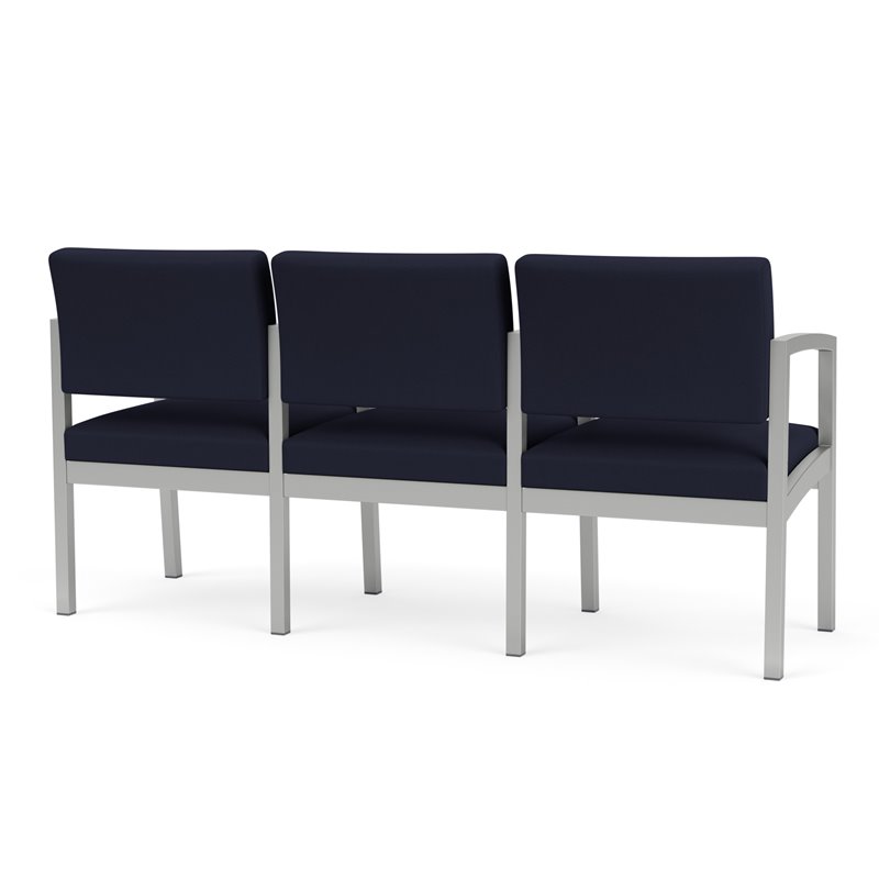Lenox Steel Reception Waiting 3 Seats Chair / Silver Steel / Navy Blue