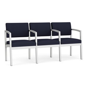 lesro lenox steel fabric 3 seats reception chair in silver/open house navy