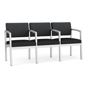 lesro lenox steel 3-seat reception chair - silver/adler nocturnal/castillo black