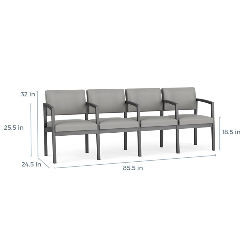 Lenox Steel Reception Waiting Room 4 Seats Chair / Black Steel / Brown