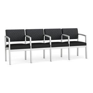 lesro lenox steel 4-seat reception chair - silver/adler nocturnal/castillo black
