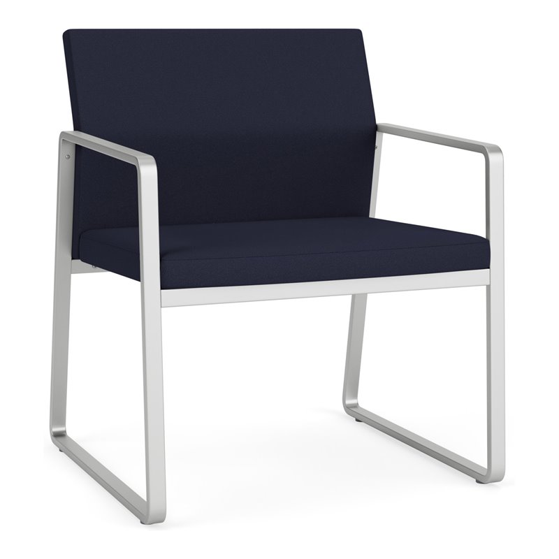 Gansett Reception Waiting Oversize Guest Chair / Silver Steel / Navy Blue