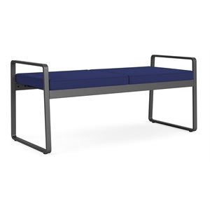 lesro gansett modern fabric 2-seat bench in charcoal/open house cobalt