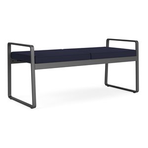 Lesro Gansett Modern Fabric 2-Seat Bench in Charcoal/Open House Navy