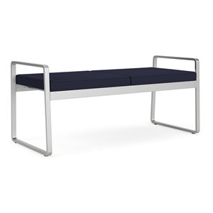 Lesro Gansett Modern Fabric 2-Seat Bench in Silver/Open House Navy