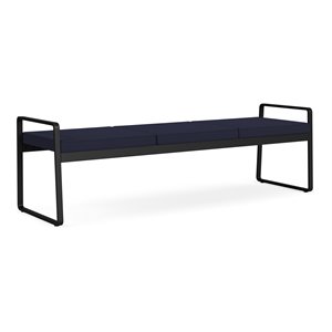 Lesro Gansett Modern Fabric 3-Seat Bench in Black/Open House Navy