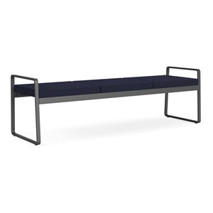 Lesro Gansett Modern Fabric 3-Seat Bench in Charcoal/Open House Navy