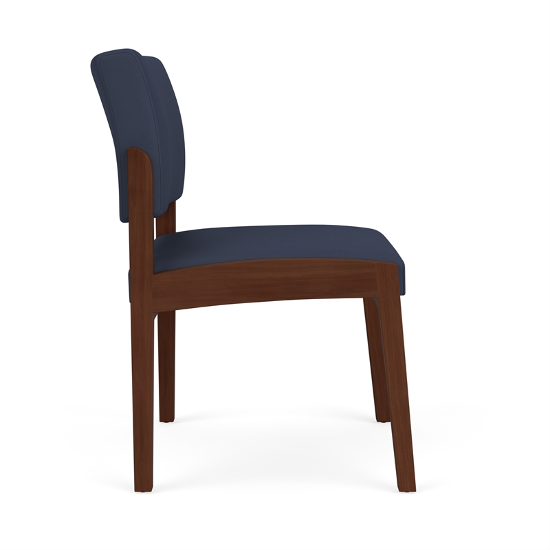 Lenox Wood Reception Waiting Room Armless Guest Chair / Walnut Wood / Blue