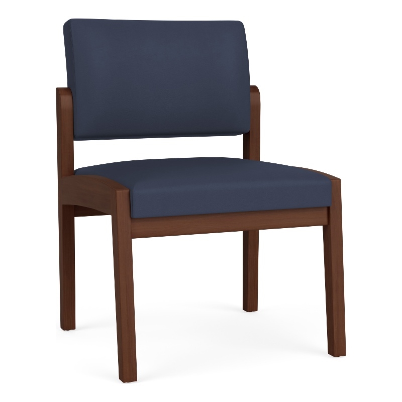 Lenox Wood Reception Waiting Room Armless Guest Chair / Walnut Wood / Blue
