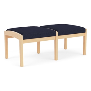 Lenox Wood Reception Waiting 18&quot 2-Seat Bench / Natural Wood / Navy Blue