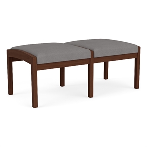 Lenox Wood Reception Waiting 18&quot 2-Seat Bench / Walnut Wood / Light Gray