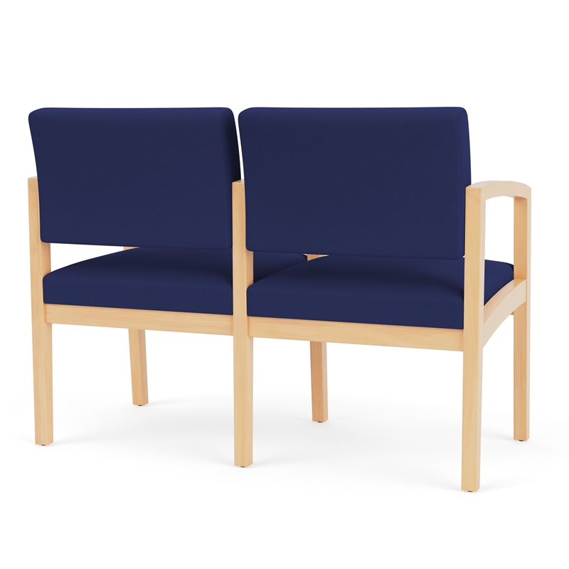 Lenox Wood Reception Waiting 2-Seat Tandem Seating / Natural Wood / Blue
