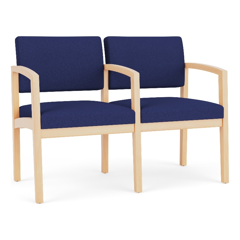 Lenox Wood Reception Waiting 2-Seat Tandem Seating / Natural Wood / Blue